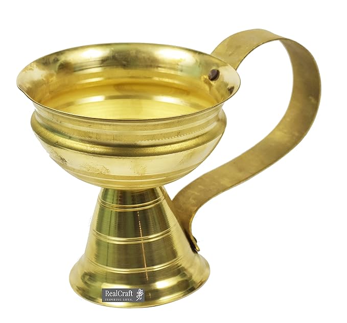 Brass Jhuna Loban Burner Dhoop Dani Aarti Diya, Dhup Dan with Handle Dhoobakkal |Puja Dhoopakal/Pooja Dhoopkarandi(4 * 8 * 4.5) Inch,Gold (1)