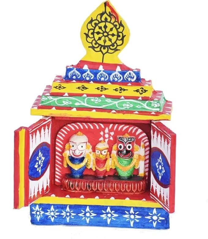 Puri Dham Shree Jagannath Temple Wooden Miniature – 8 Inch Handmade Mandir (20 × 18 × 8 cm)