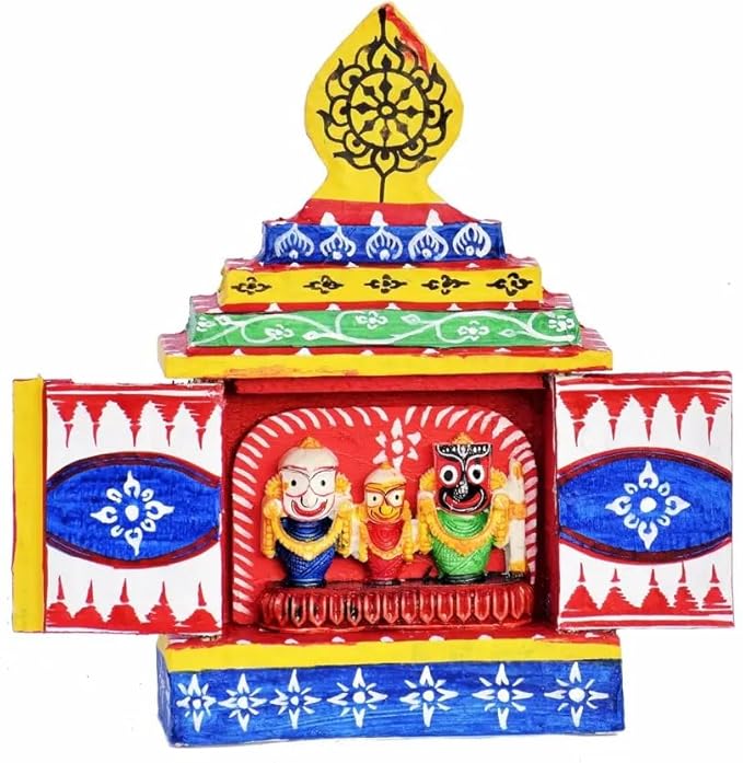 Puri Dham Shree Jagannath Temple Wooden Miniature – 8 Inch Handmade Mandir (20 × 18 × 8 cm)