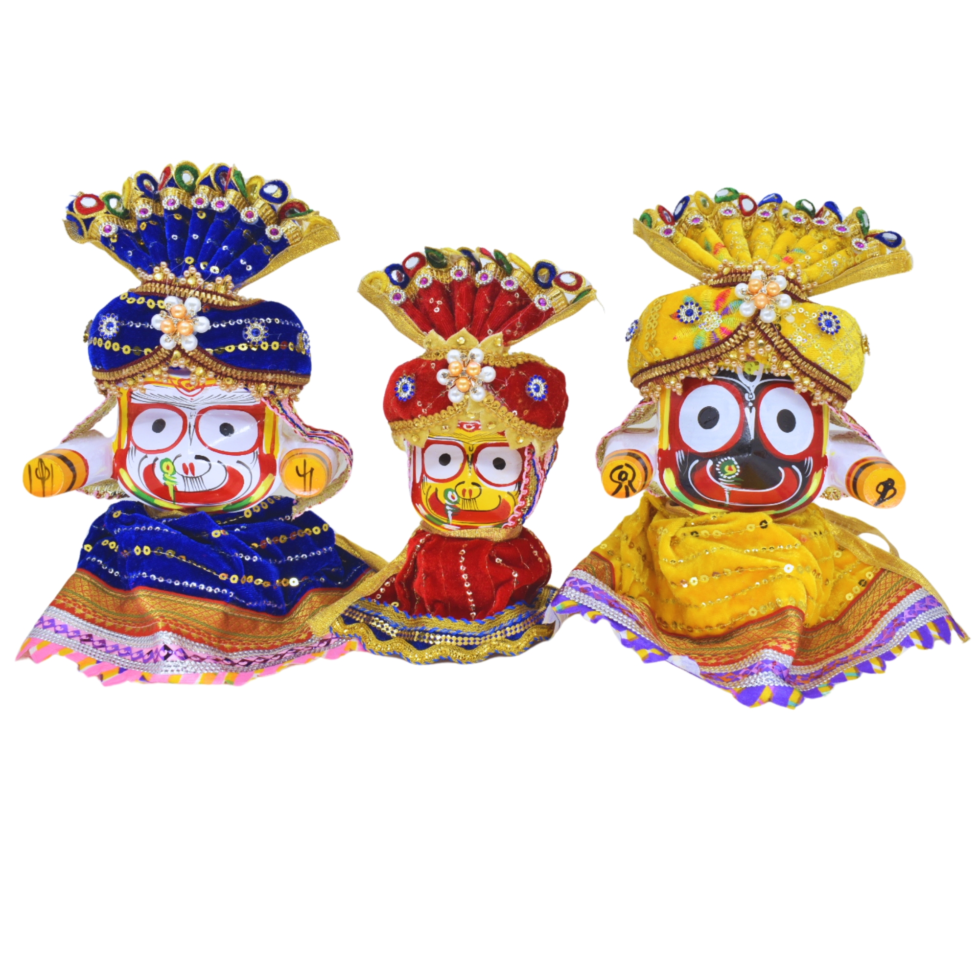 6" Neem Wood Jagannath Trinity Set – Poshak Dress | Singhara Vesa | Multicolor