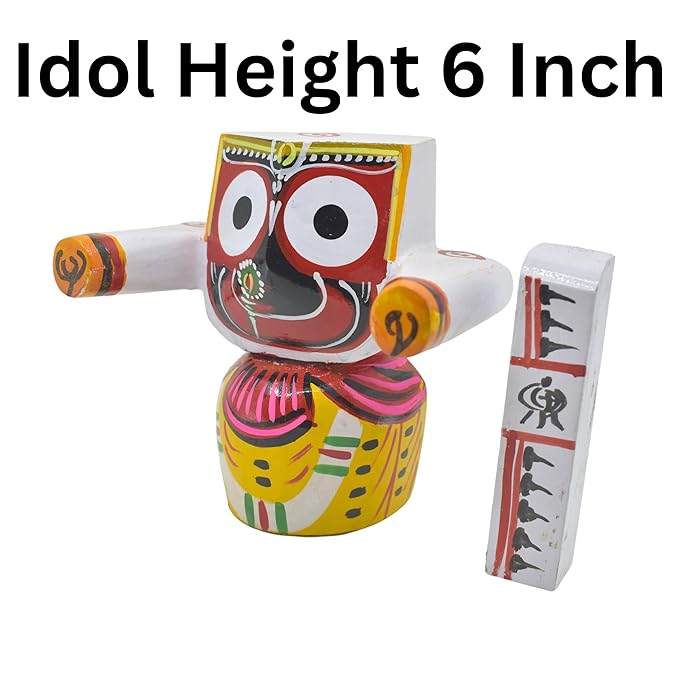 6 Inch (15 cm) Shree Jagannath Patitapabana Wooden Idol with Sudarshan – Multicolour Puri Style Murti