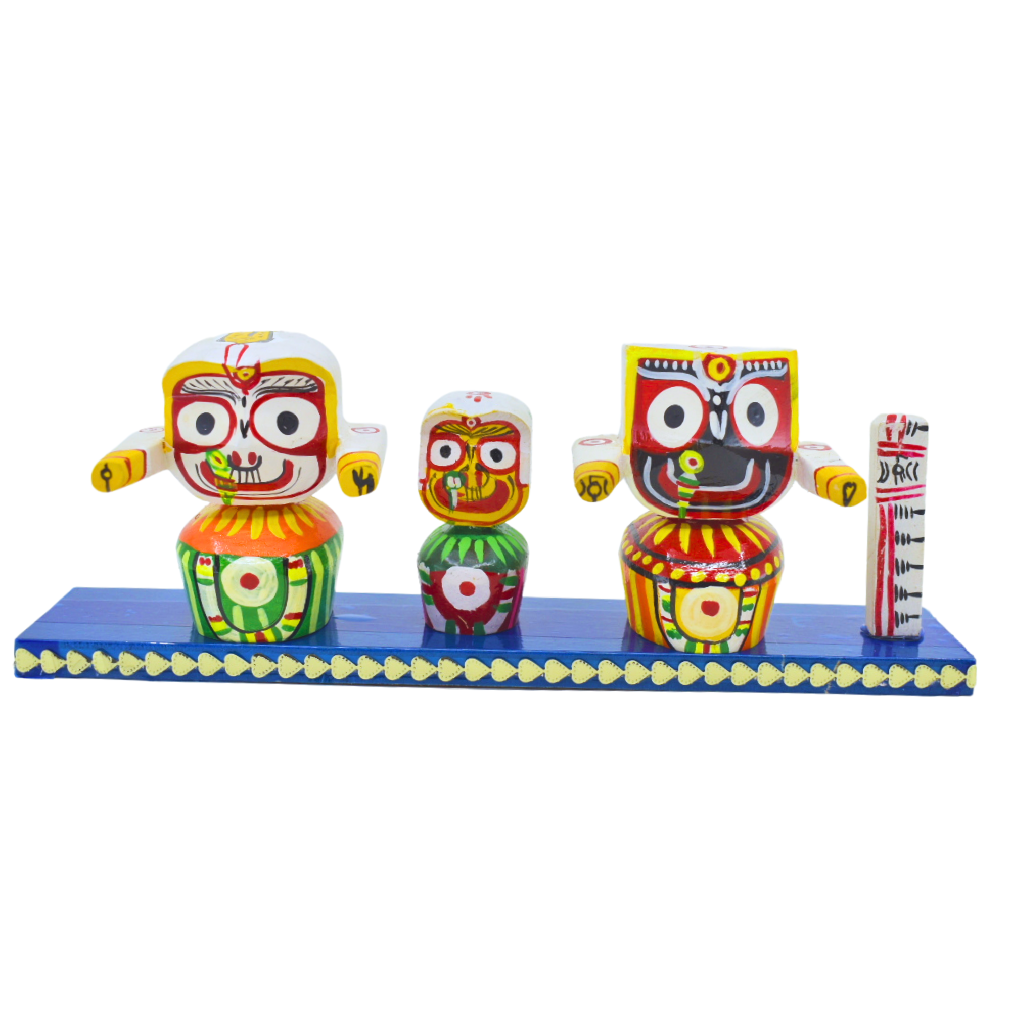8- Inch Handcrafted Neem Wood Jagannath Balabhadra Subhadra Sudarshan Idol Set | Traditional Wooden Puri Idol for Pooja & Home Temple