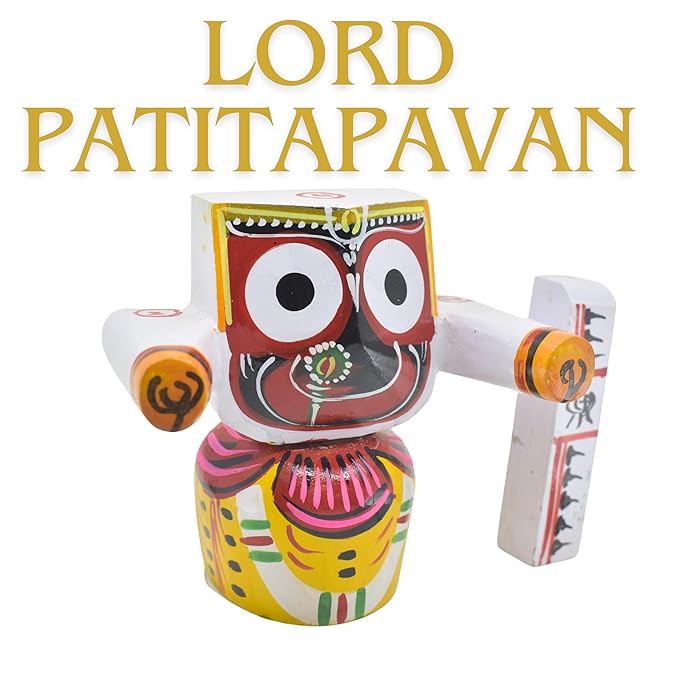 6 Inch (15 cm) Shree Jagannath Patitapabana Wooden Idol with Sudarshan – Multicolour Puri Style Murti