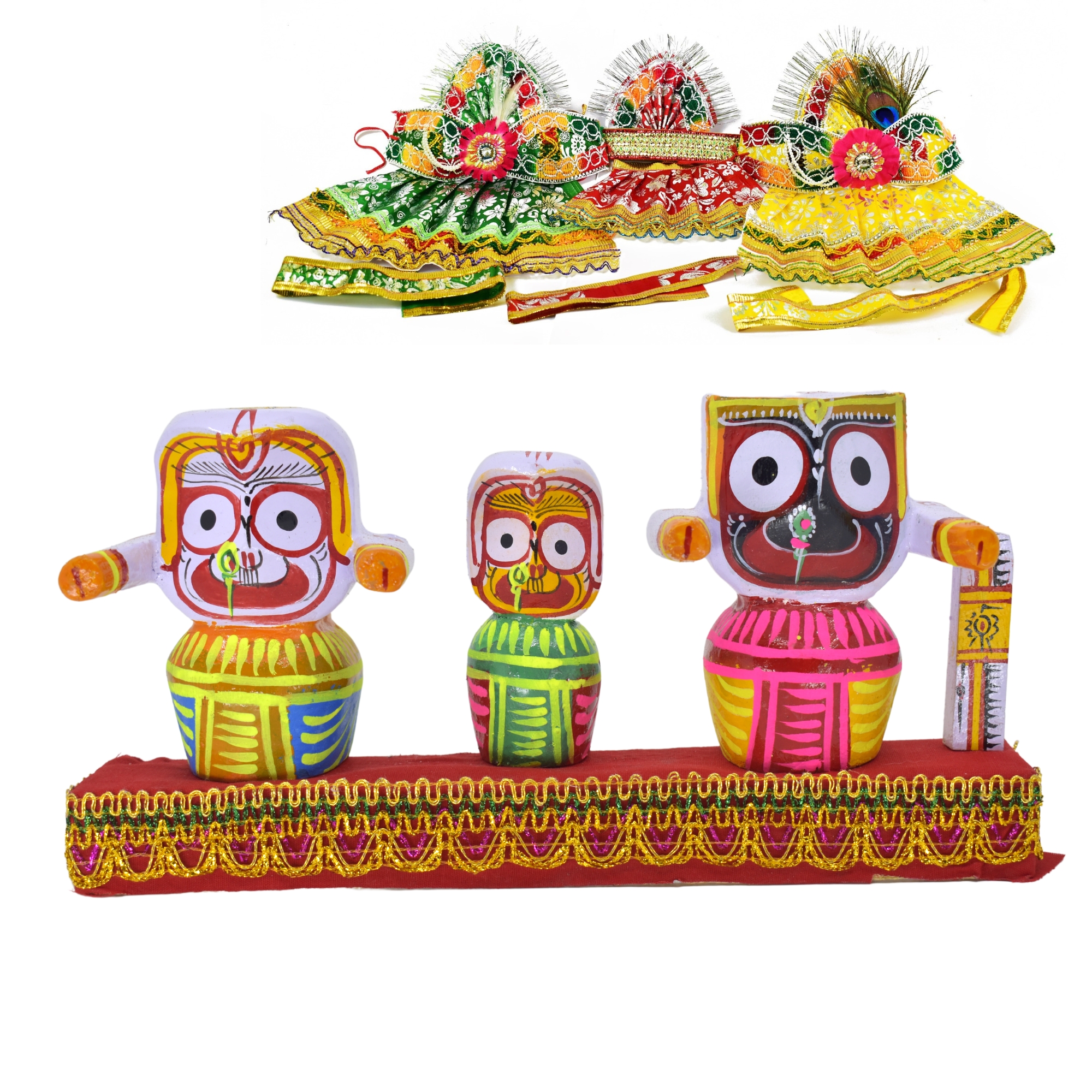 4 Inch Jagannath Idol with Wooden Stand & Dress Set (Multicolor)