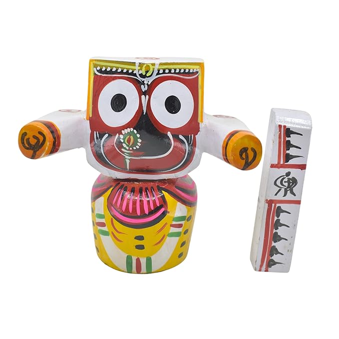 6 Inch (15 cm) Shree Jagannath Patitapabana Wooden Idol with Sudarshan – Multicolour Puri Style Murti