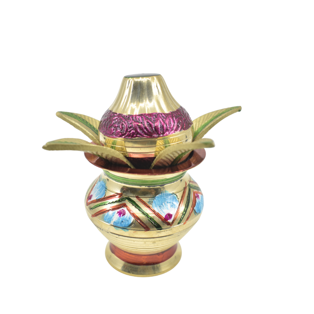 Brass Mangal Kalash for Pooja and Home Temple | 4 Inch Traditional Kalasha Pot | Indian Pooja Accessory | Handcrafted Brass Pot for Puja Rituals