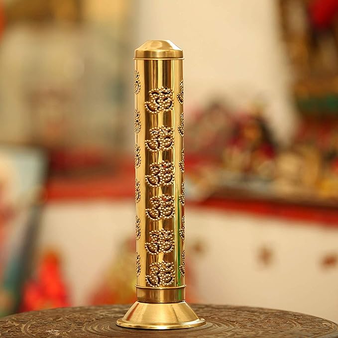Safety Incense Holder Agarbatti Stand with ash Catcher- 28 X 9 X 9 cm (Brass, Large)