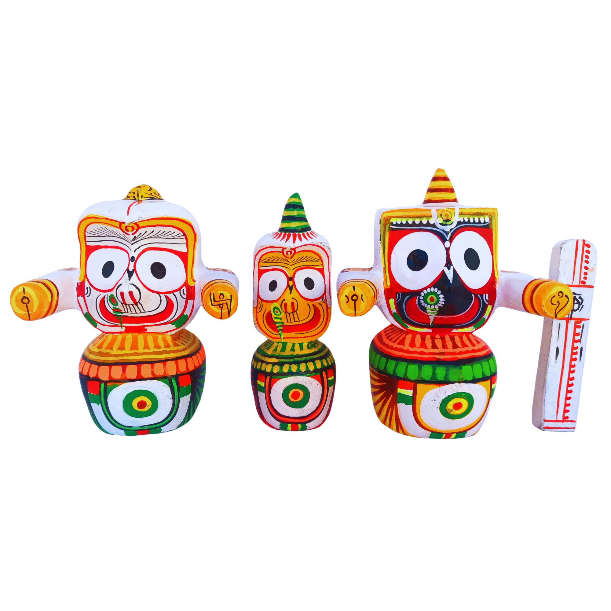 12 Inch Shree Jagannath, Balabhadra & Subhadra Neem Wood Idol – Traditional Puri Style Puja Murti