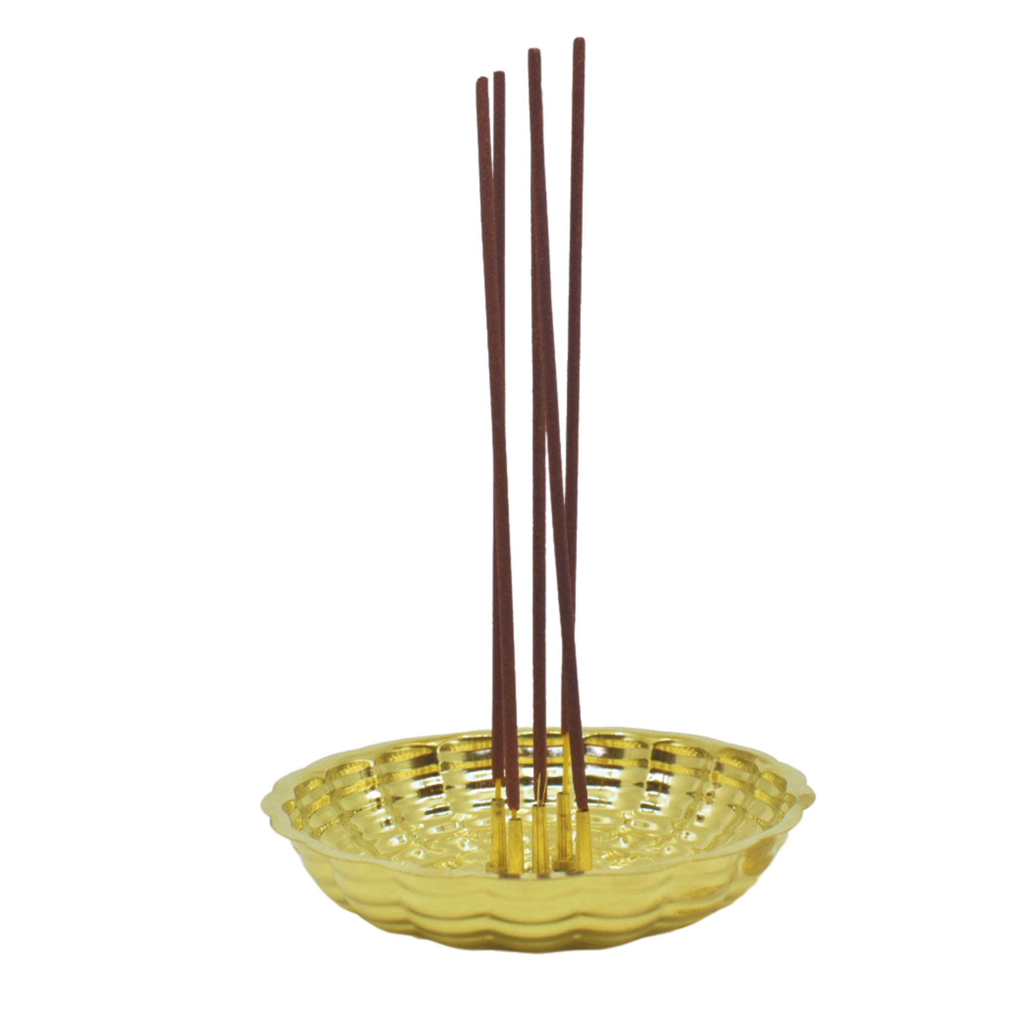Brass Incense Five Sticks Holder, Agarbatti Stand with Ash Catcher for Mandir Home & Office (13 CM Gold)