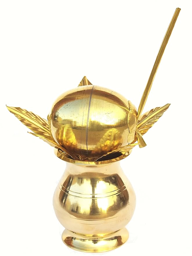 Glossy Mangal Kalash for Pooja Ghar,Home Decor,Diwali Pooja, Wedding Cerimony Brass Kalash (Gold)