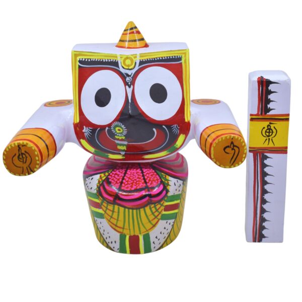 10 Inch (25 cm) Shree Jagannath Patitapabana Wooden Idol with Sudarshan – Multicolour Puri Style